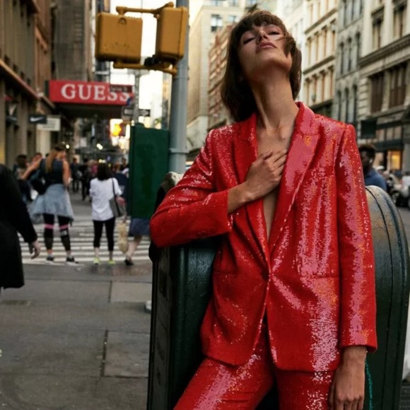 Zara Emily In Paris Sparkly Red Sequin Blazer- XS - Picture 1 of 7